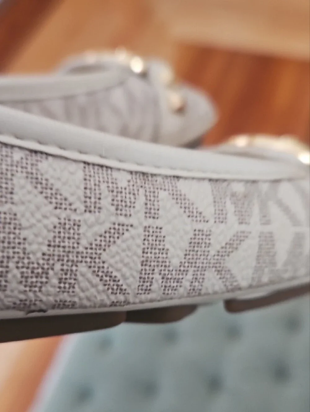 Michael Kors Cream Logo Ballet Flats with Gold Emblem
